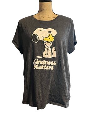 Peanuts Snoopy "Kindness Matters" Plus Size Distressed Graphic Tee - Charcoal